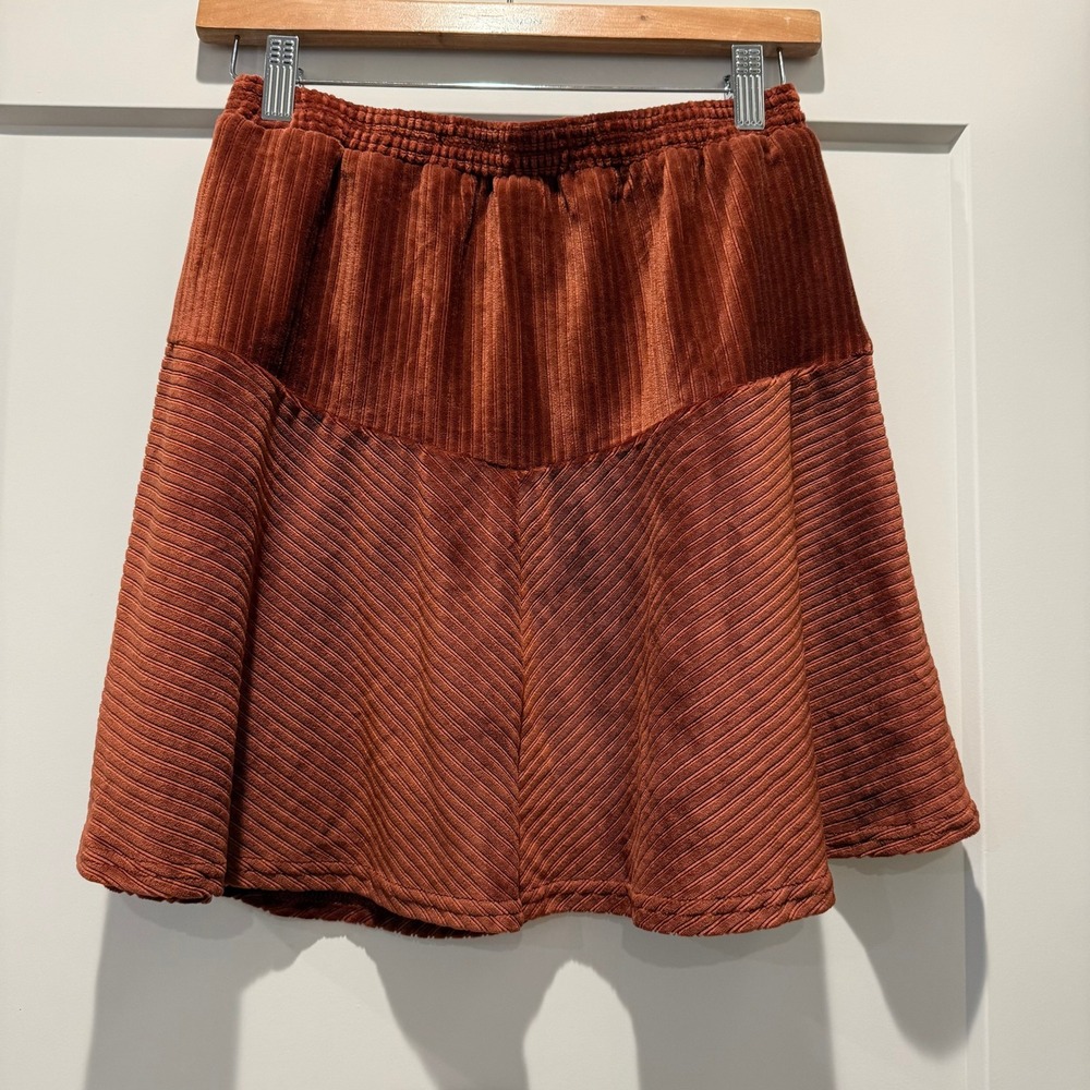 Y2K Retro Promesa Velvet Mini Skirt S Burnt Orange Fit Flare NWT